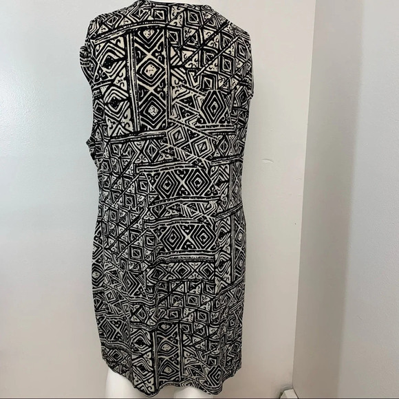 Miss Tina Faux Wrap Black Print Dress 4X Ruched  Stretch Knit Knee Length Office - Picture 6 of 11